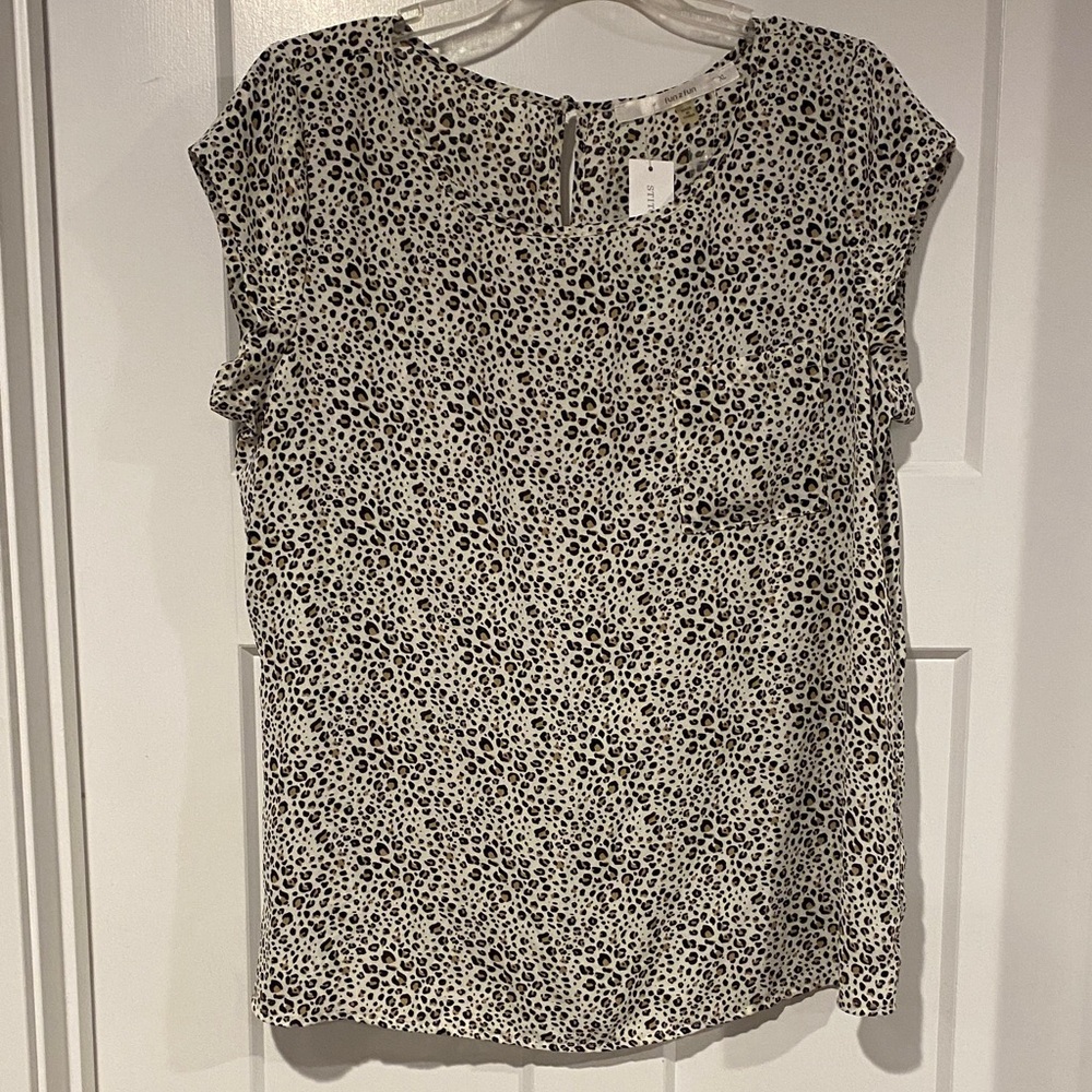 Fun 2 Fun Black, Tan, and Beige Animal Print Blouse